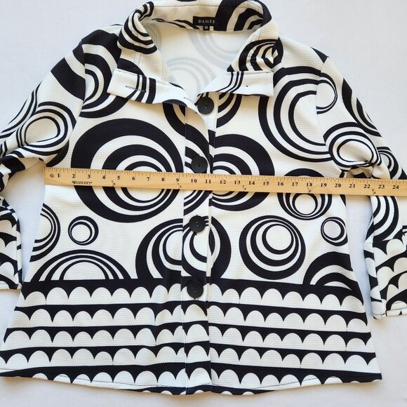 Damee Short Jacket Blazer Black White Geometric Circle Print Art Modern Unique M - Picture 8 of 10